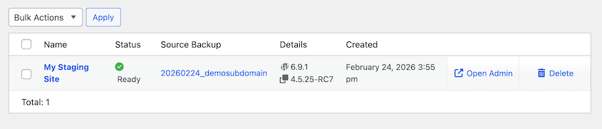 Duplicator staging sites