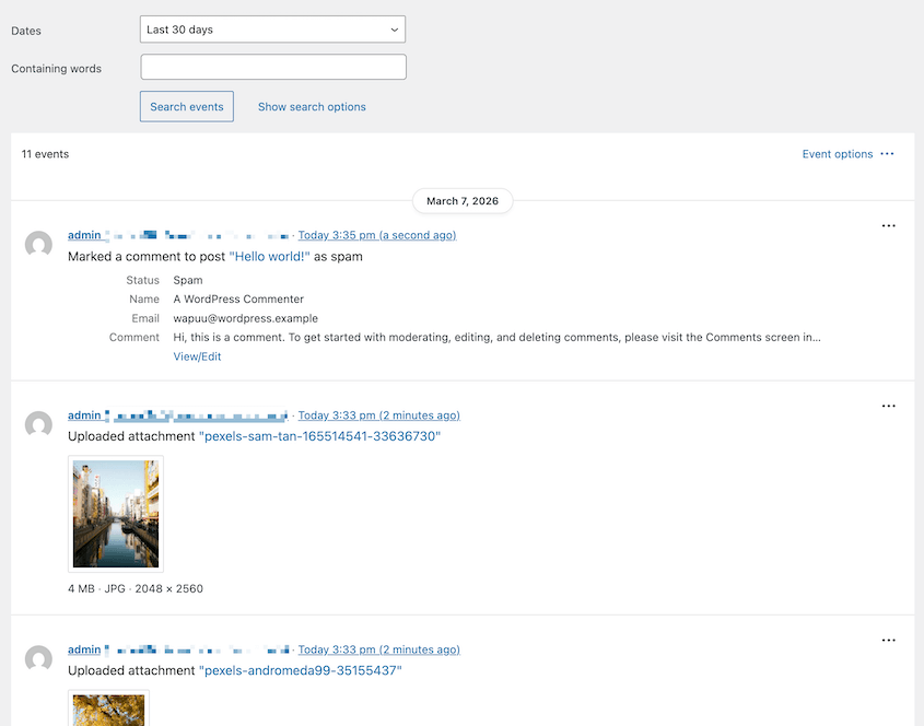 Simple History dashboard