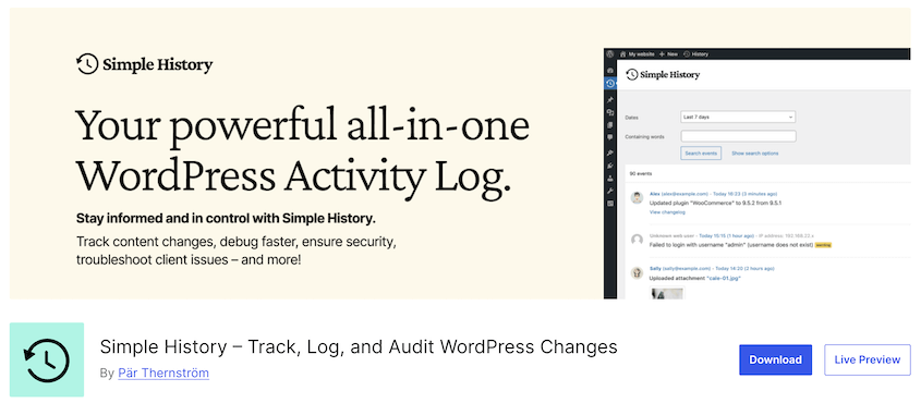 Simple History plugin