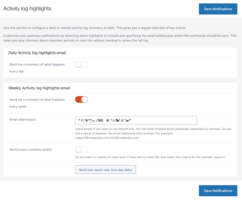 WP Activity Log notification