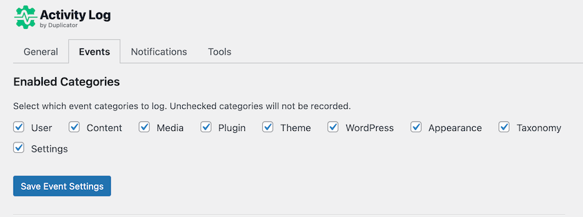 アクティビティログのイベント設定