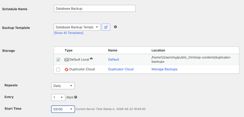 Daily database backup schedule
