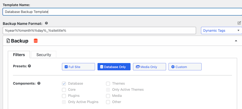 Database-only backup template