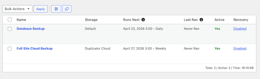 Duplicator backup schedules