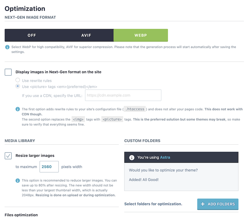 Imagify optimization settings