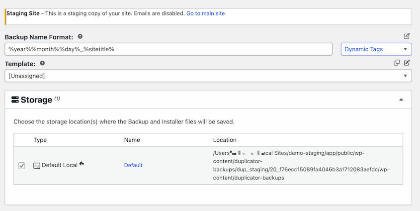 New staging site backup