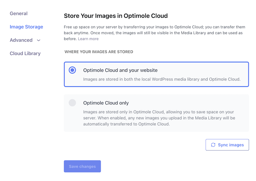 Optimole image storage
