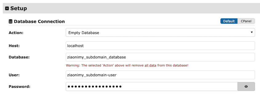 Ligar a base de dados do subdomínio ao Duplicator