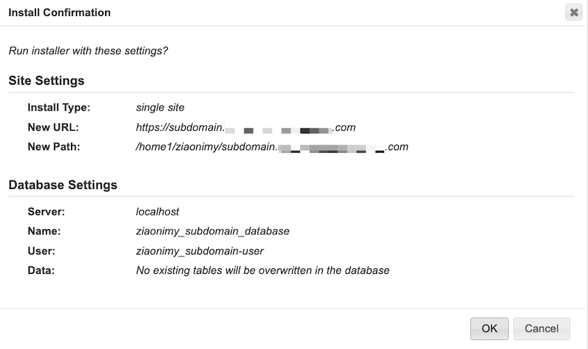 Confirmar a instalação do subdomínio