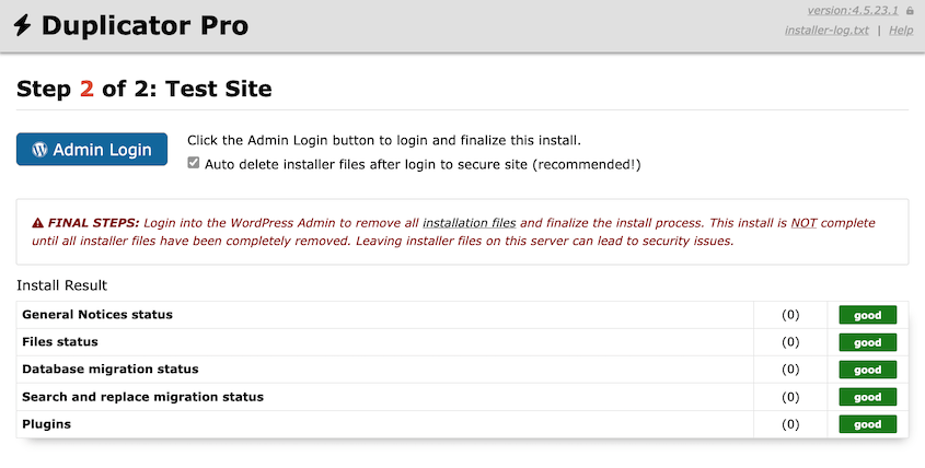 Inicie sessão após a instalação do subdomínio
