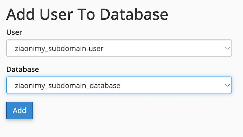 Subdomínio: adicionar utilizador à base de dados