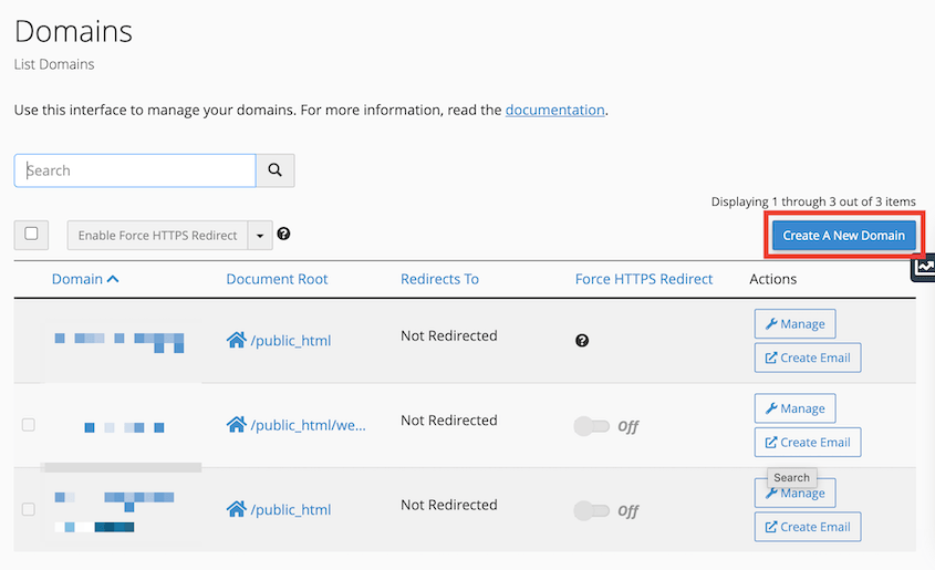 Criar um domínio no cPanel
