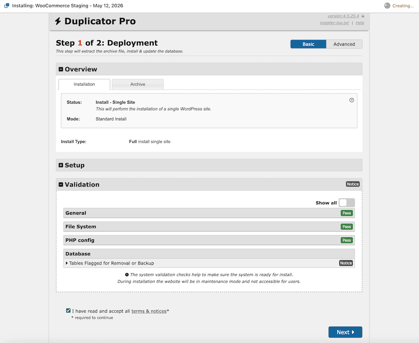 Deploy WooCommerce staging site