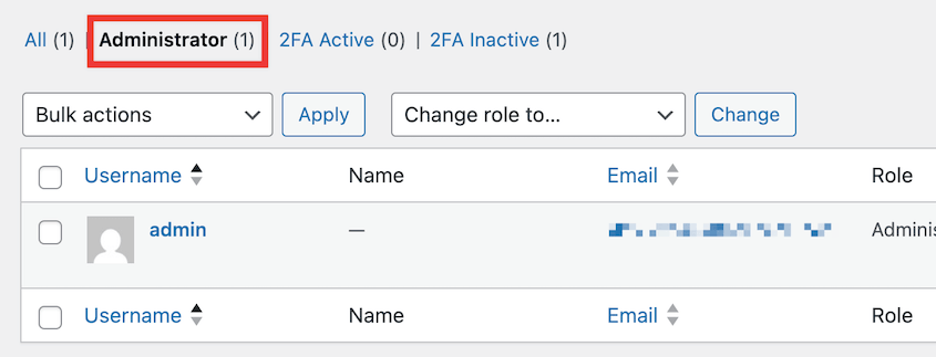 Filtra utente admin
