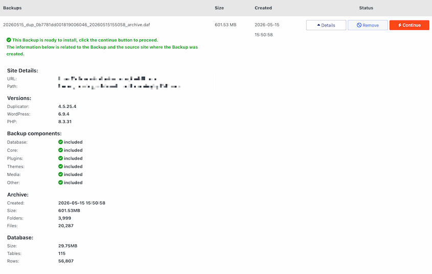 Dettagli-Importazione-Backup-Google-Cloud - Duplicator Dettagli importazione backup Google Cloud