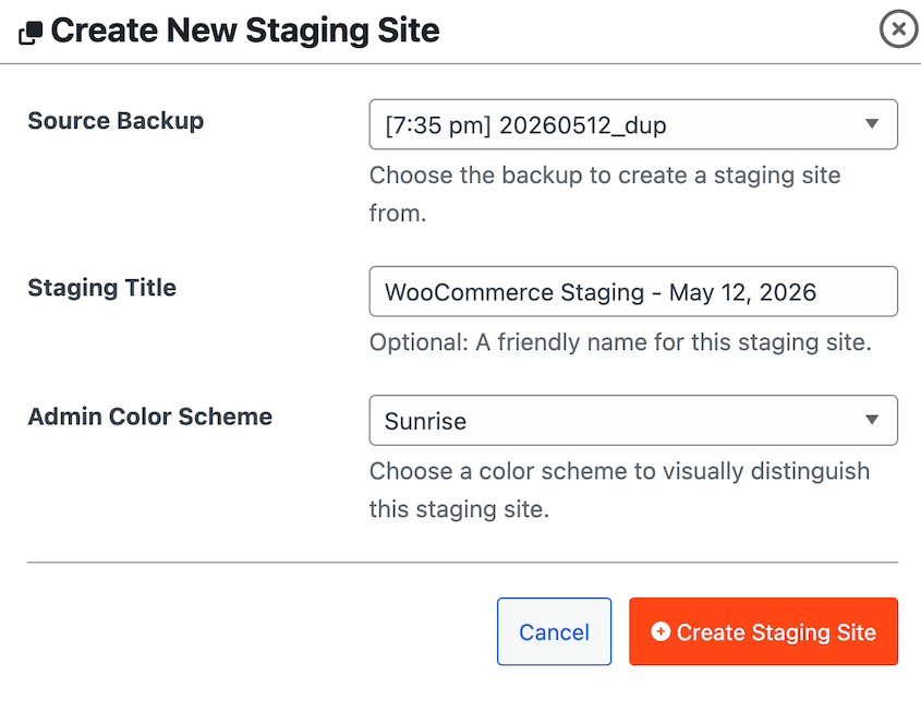 Novo site de staging do WooCommerce
