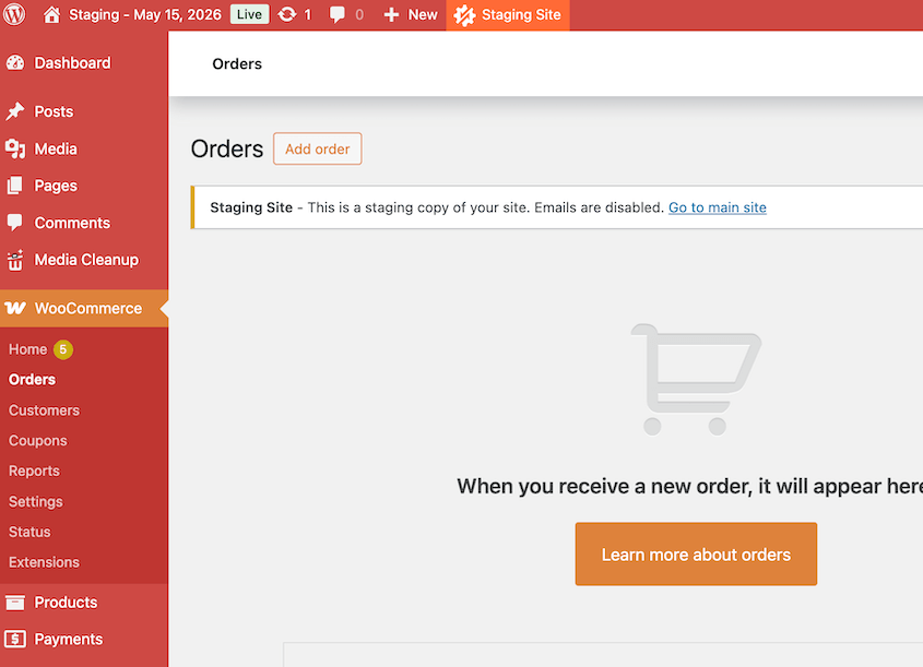 Site de staging do WooCommerce
