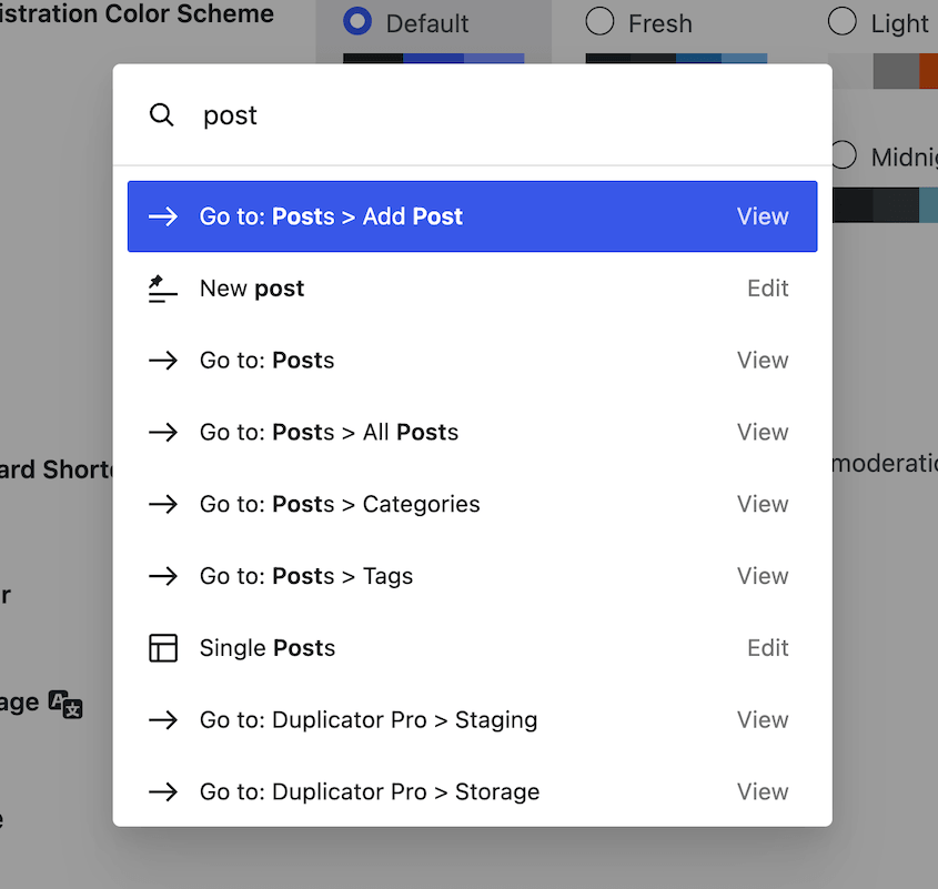 Command palette di WordPress 7.0
