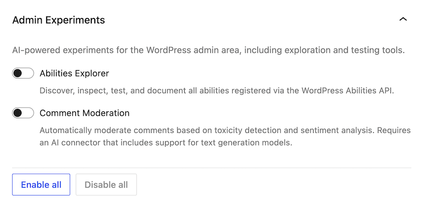 Strumenti di amministrazione AI di WordPress