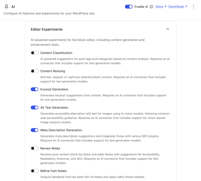 Strumenti di editing AI di WordPress