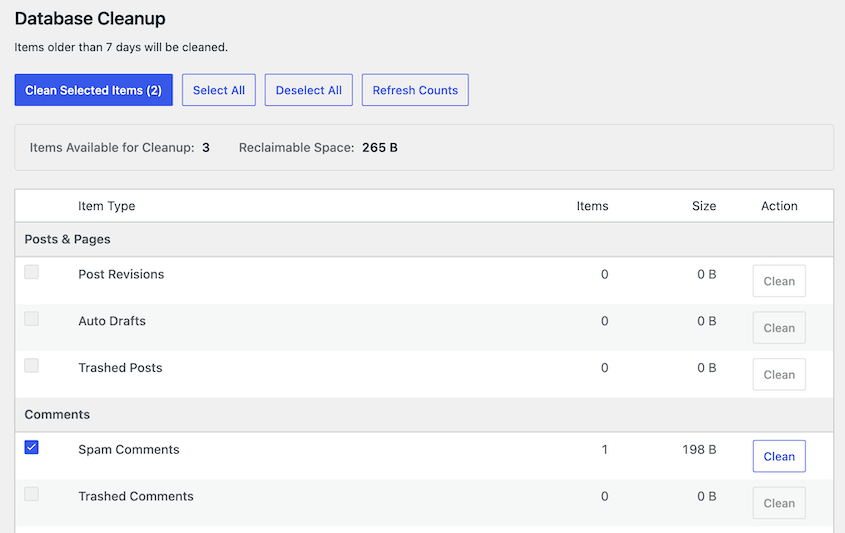 DB Optimizer database cleanup