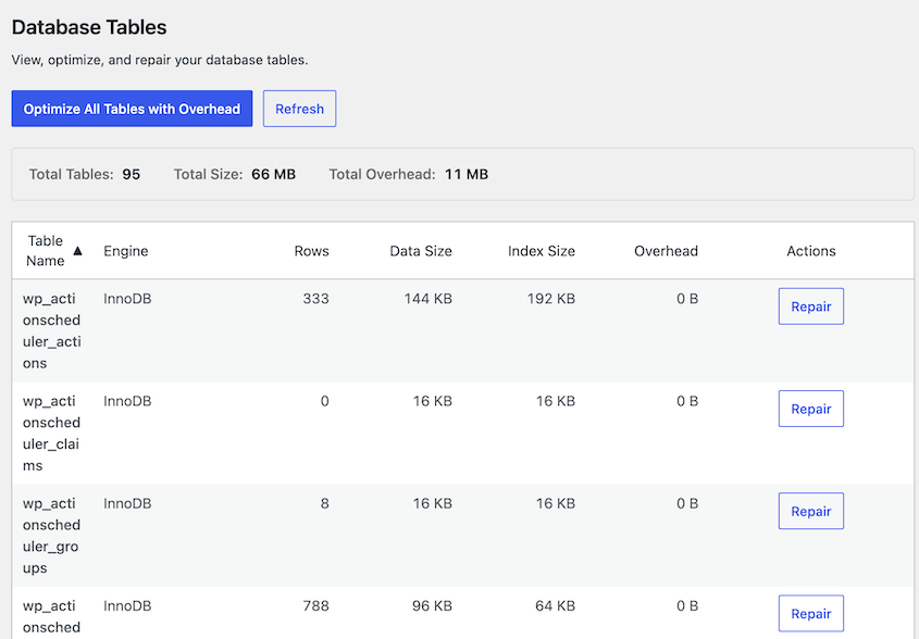 DB Optimizer optimize tables