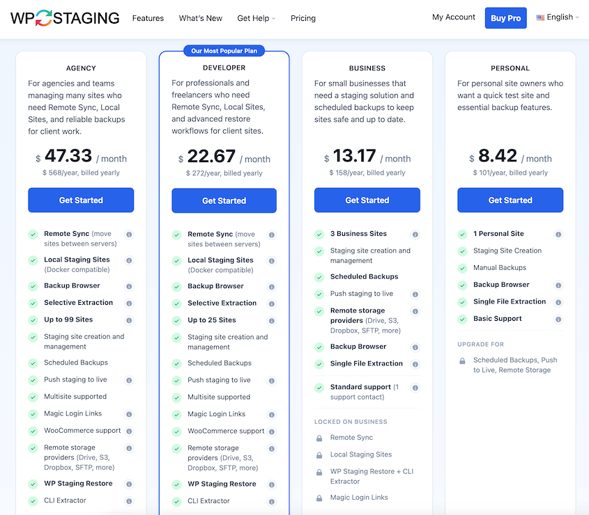 WP Staging pricing