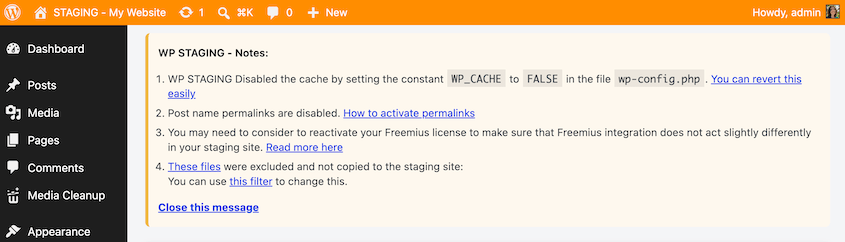 WP Staging site