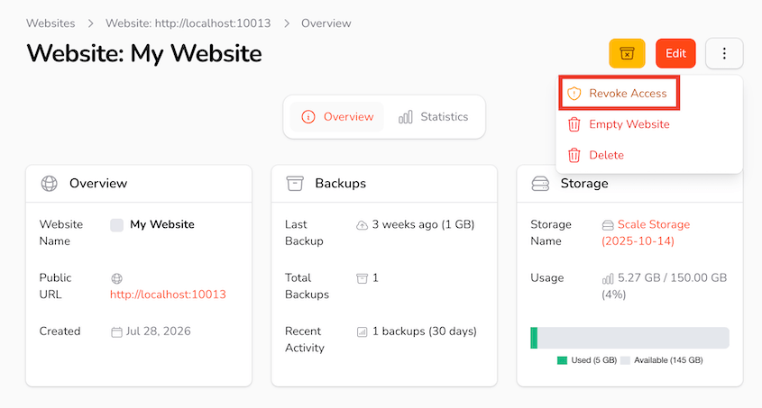 Duplicator Cloud révoquer l'accès au site Web
