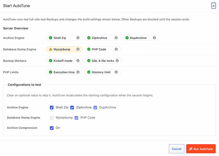 Prueba de configuración de AutoTune