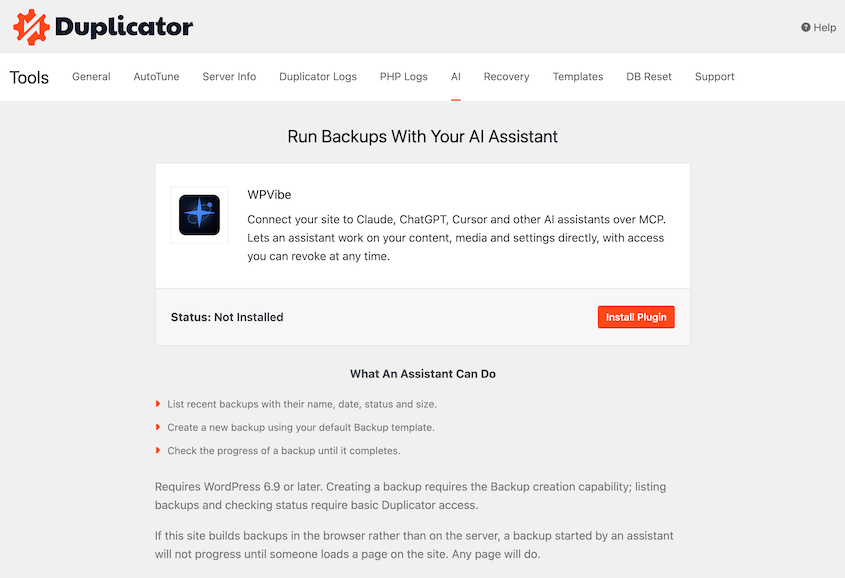 Install WPVibe from Duplicator tools