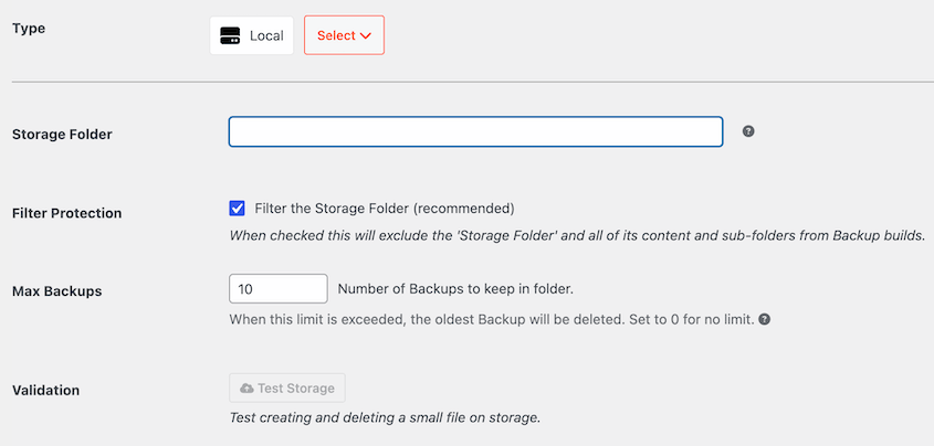 Duplicator Lite local storage folder