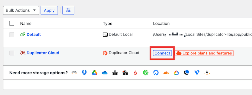 Duplicator Lite se conecta a Duplicator Cloud