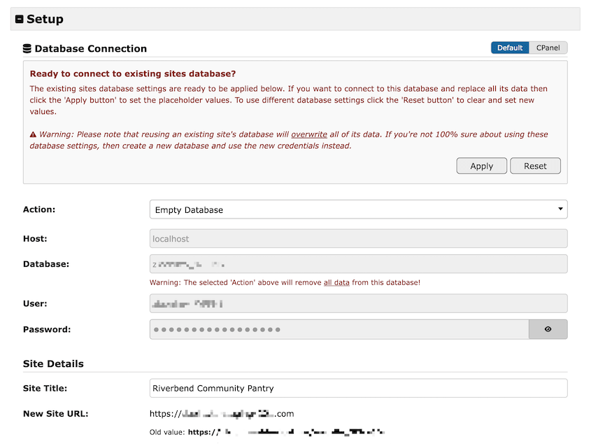 Connetti nuovo database no profit