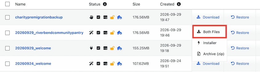Scarica backup sito web no-profit
