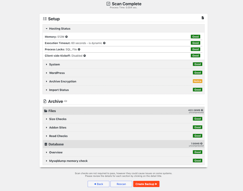 Scansione backup sito web no-profit Duplicator